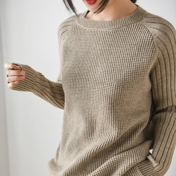 2020 zima Nowy O-neck kaszmir i wełna zgrubienie leniwy luźny sweter kobiety plus size koreański top sweter moda