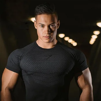 2021 lato nowy fitness-trening szybkoschnąca koszulka mężczyźni bieganie sport elastyczny okrągły dekolt z krótkim rękawem t-shirt męski W764