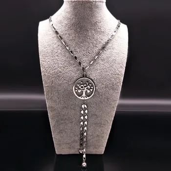 2021 moda blachy ze stali nierdzewnej duże długie naszyjniki kobiety kolor srebrny oświadczenie naszyjnik biżuteria collier femme N18014