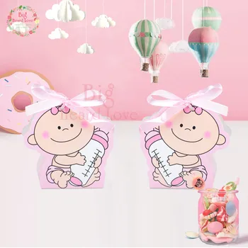 24 szt./kpl. Baby Girl And Boy Paper Gift Box Party Baby Shower Candy Box Baby Feeding Bottle Birthday Party Decorations Kids Party