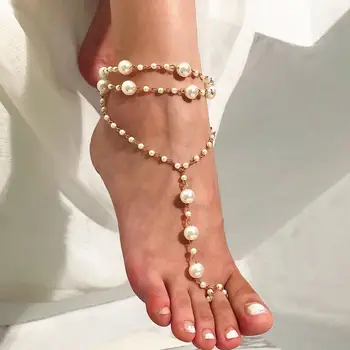 2szt elegancki ślubny nożny nożny bransoletka plaża ślub imitacja pereł boso sandały kostkę kobiety oświadczenie ślubne suknie ślubne biżuteria prezent