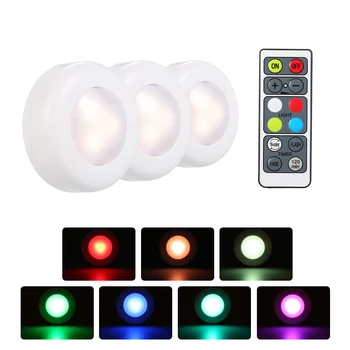 3/6 pcs16 Color RGB LED Under Cabinet Lamp Puck Light Remote Control Battery Powered Cloakroom Cupboard szafa kuchnia światło