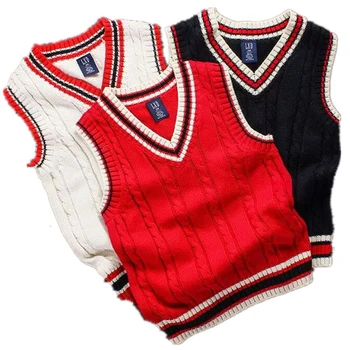 3-8 lat chłopcy sweter jesień zima chłopiec, kamizelka gruby dzieci sweter bez rękawów kamizelka dla dzieci V-neck ciepły sweter sweter