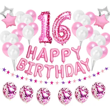 38шт Happy Birthday Sweet 16 Party Decorations balony pokój 16 lat chłopiec dziewczynka szesnaście jubileuszowych dostaw