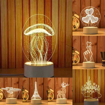3D Meduza nocne światła architektoniczne lampa Usb akrylowy led stół dekoracja sypialni prezent ciepłe białe światło