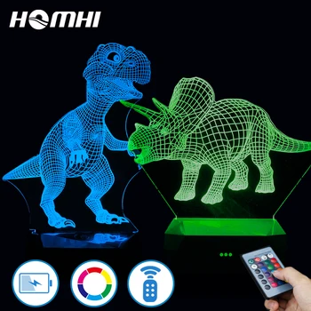 3d lampa dinozaur Chambre Veilleuse Enfant 2019 Lampka Nocna Do Sypialni Triceratops Tyrannosaurus Remote Control Recharge Light