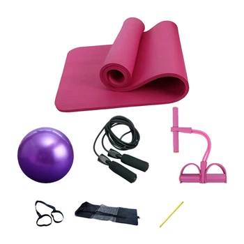 4 szt./kpl. joga pilates fitness-zestaw grubości 10 mm mata do jogi 2 rurki siedzący ciągnąć linę expander gumy 25 cm, gumowa piłka skakanka