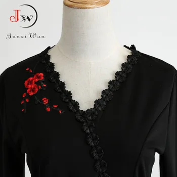 4XL plus-size kobiety haft rocznika sukienki koronki czarny elegancki Bodycon sukni partii z długim rękawem casual Jesień Zima Vestidos