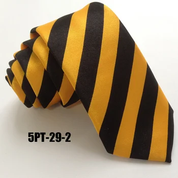 5 cm młodzi mężczyźni wąski krawat modny satyna paski krawat czarny z żółtymi paskami