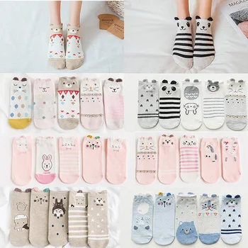 5 par Harajuku style cute animal wzór cat socks Korean women style happy socks Kawaii niewiem print Damskie skarpetki