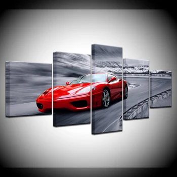 5 szt nowoczesny czerwony samochód sportowy płótno olej sztuka malarstwo ścienne do pokoju dziennego deco drukowanie modułowa ramka dzieło sztuki