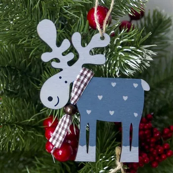 5szt Christmas Tree Decor Painted Wood Elk Pendant Xmas Party Decor Deer Pendant Christmas Decoration for Home (ciemny niebieski)
