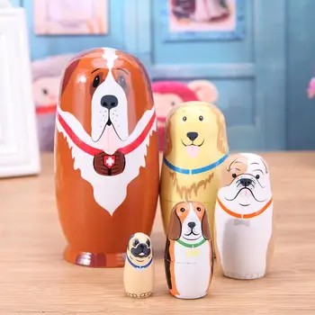 5szt drewniany pies drukowane rosyjskie matrioszki ręcznie matrioszki prezenty