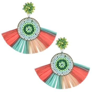 6 par/lot Boho Big Raffia kitki kolczyki OverSize kolorowe kolczyki drop dla kobiet moda etniczne biżuteria