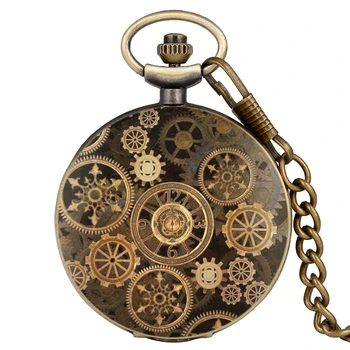 7 rodzajów steampunk rozstaw osi koło zębate kwarcowy zegarek kieszonkowy strefy zegarek vintage brązowy analogowe okrągłe tarcze Mężczyźni Kobiety naszyjnik łańcuchowe zegarek