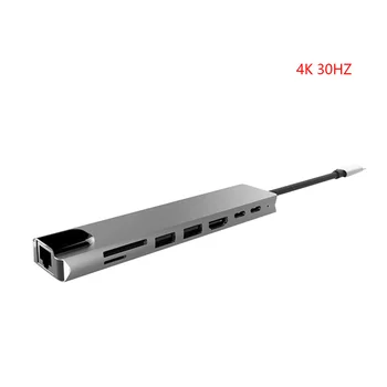 8 w 1 stop aluminium USB-C koncentrator 4K 30 Hz HD USB 3.0 zasilacz przenośny laptop PD ładowanie SD i czytnik kart TF RJ45 na magazynie