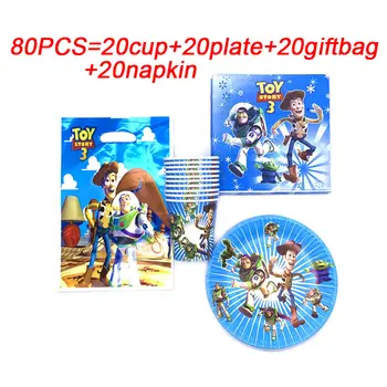 80шт Disney Toy Story Birthday Party Theme Decoration Supplies papierowy talerz kubek serwetka torby upominkowe Baby Shower Decor Supplies