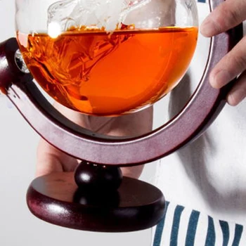850 ml whisky karafka antyczny statek whisky dozownik do alkoholu Bourbon wódka wino szkło dzbanek Globus z drewnianą podstawą
