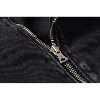 ABOORUN Mens Punk Denim Jacket Multi Multi Belt Biker Jeans Jacket Black Slim fit denim kurtka dla mężczyzn R2843