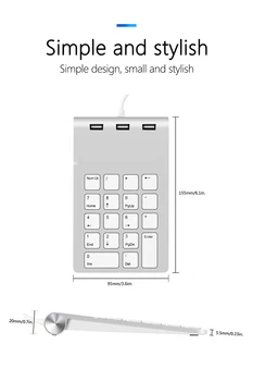 AJIYU USB klawiatura numeryczna 18 klawiszy z trzema koncentratora USB do komputera iMac MacBook Air Pro Lenovo PC numer komputera księgowy mini klawiatura