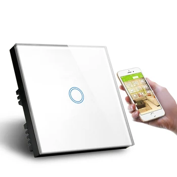 ASEER,UK Standard 1gang Smart Wifi Switch 220V,czarny pasek z kryształowego szkła,Wifi Light Switch Smart Home Controller praca z Alexa