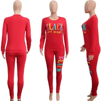 Adogirl Women Casual Letter Print Two Pieces Sets Long Sleeve Top Ołówek Spodnie Dres Fashion Home Suit Jogger Odzież Sportowa