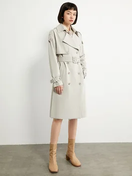 Amii minimalizm Jesień Zima przyczynowy trencz damski moda stałe klapa podwójna Bresated damska wiatrówka 12040353