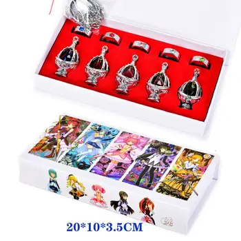 Anime Puella Magi Madoka Magica Soul Gem 5 wisiorki naszyjnik + 5 pierścieni ze skrzynią plac prezent kolekcja cosplay akcesoria zestaw