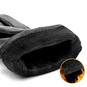 BISON DENIM męskie skórzane rękawiczki z owczej skóry czarne заклепанные ciepłe rękawice ekran dotykowy zimowy jakości męskie ciepłe puchowe rękawice S002