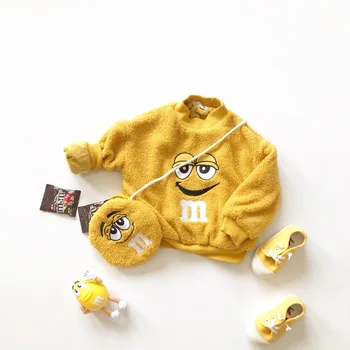 Baby New Winter Style Boys and Girls' Plush and Thickened Round Neck Lovely Baby Girl Sweatshirt with Bag