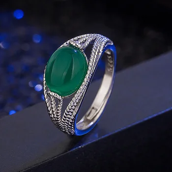 BaliJelry retro pierścień 925 srebro biżuteria owalne Szmaragd kamień szlachetny otwarty pierścień dla kobiet ślub zaręczyny akcesoria hurtownia