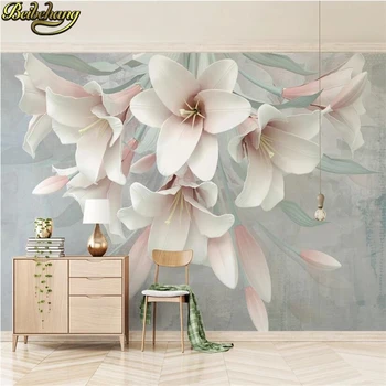 Beibehang Custom Pink lily flower relie photo wallpaper for living room background 3D mural wall papers home decor ściany sypialni