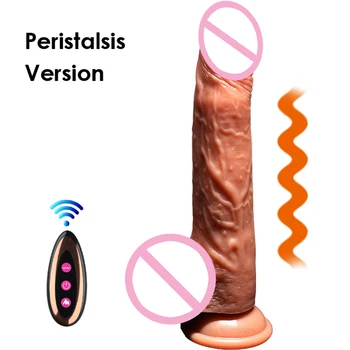 Bezprzewodowy kontrola dildo ekstremalnie realistyczny G-spot automatyczne grzanie teleskopowy i perystaltyczne penis, seks zabawki dla dorosłych kobiet
