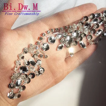 Bi.Dw.M Fine Handicraft Silver Crystal Rhinestone zroszony aplikacja do szycia łaty 20x34cm ślubne dekoracje ślubne
