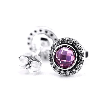 Biżuteria ze srebra próby 925 błyszczące kolczyki Lagacy z różowym kryształem i przejrzyste sześcienny cyrkonu Darmowa wysyłka