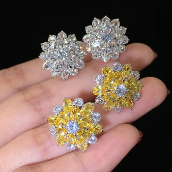 Bling Cyrkon Kamień kwiat, kolor srebrny kolczyki pręta dla kobiet moda biżuteria koreański kolczyki sprzedaż