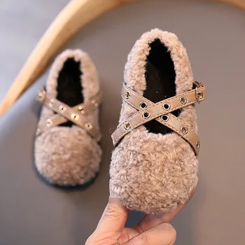 Buty dla dzieci dla dziewczyn zimowe ciepłe futrzane dziecko mieszkania dziecięce mokasyny z bawełny miękkie wygodne słodkie moda dla dzieci слипоны 21-30