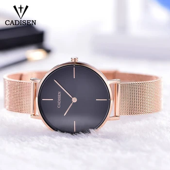 CADISEN 2019 Light Luxury Women kwarcowy zegarek bransoletka prosta moda Atmosferyczne różowe złoto pasek ze stali nierdzewnej zegarek wodoodporny