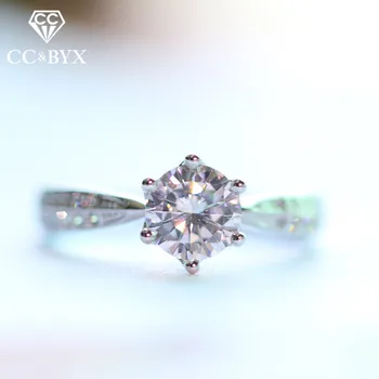 CC Classic Jewelry 1 karat pierścienie dla kobiet Sterling S925 Silver Wedding Engagement Bridal cyrkonia okrągły kamień Anel CC1430