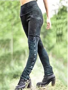 COLDKER damska moda gothic steampunk osłona застегнутая na guziki Wysoka Talia casual kieszenie kolorem spodnie meble, odzież Damska
