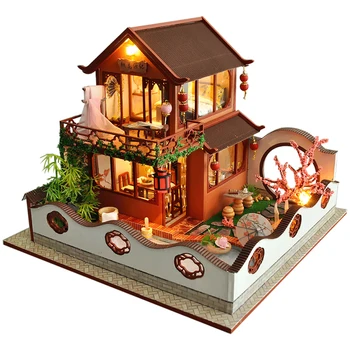 CUTEBEE zabawki dla dzieci dom dla Lalek meble zebrać miniaturowy drewniany domek dla lalek Diy domek dla lalek puzzle zabawki edukacyjne dla dzieci TB