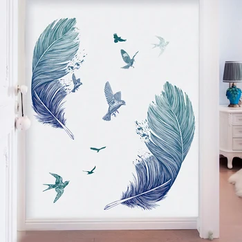 Creative art Blue Feathers Wall Sticker DIY romantyczna salonu pokoju dziecięcego Wystrój ścian Home Deco Maison wymienne winylowe naklejki