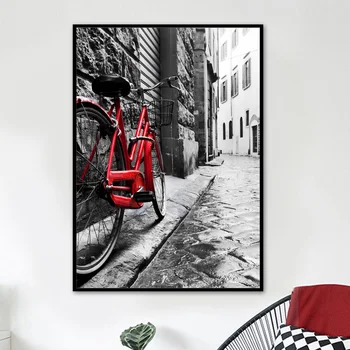 Czerwony Rower Parasol Londyn Krajobraz Uchwyt Sztuka Płótnie Malarstwo Skandynawskie Plakaty I Reprodukcje Ścienne Do Wystroju Salonu