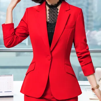 Czerwony biznes formalne garnitury damskie moda temperament slim z długim rękawem marynarka i spodnie zestaw biurowe panie wysokiej klasy kombinezony