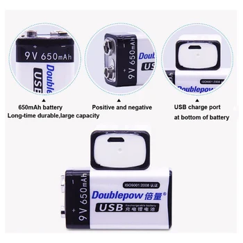 DC 9V baterie USB baterie litowe Li-ion 650mah akumulator dla telekomunikacji,miernik mikrofon alarm