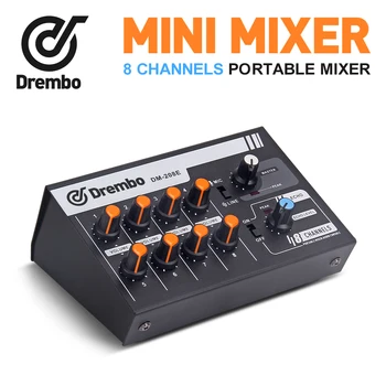 DM-208E mini mikser audio przenośny stereo, przełączane 4 i 8 kanałów mono mikrofon dj kontroler do karaoke party