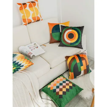 DUNXDECO poszewka Dekoracyjna poszewka współczesna sztuka moda pop zielony żółty geometryczny miękkie kolorowe sofa Coussin
