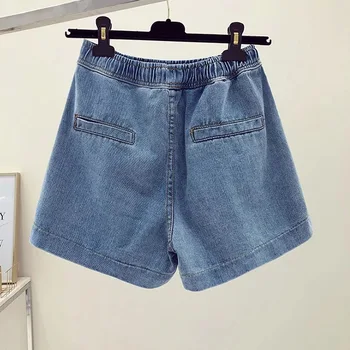 Damska jeansowa wysoka talia Jean plus rozmiar letnie damskie szorty harajuku elastyczny szeroki nogi chłopaka koreańskiej pupą rowerzysta krótkie niebieski xl