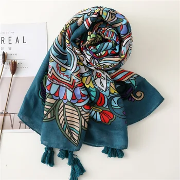 Damska, modna marka Afrykański nerkowca kwiatowy wiskoza szal szalik panie druku pędzelkiem owinąć pashmina Sjaal islamski hidżab 180*100 cm
