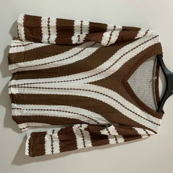 Damskie swetry i sweter V-neck z długim rękawem jesień zima paski odzież Damska casual damskie swetry temat dzianiny szczyty